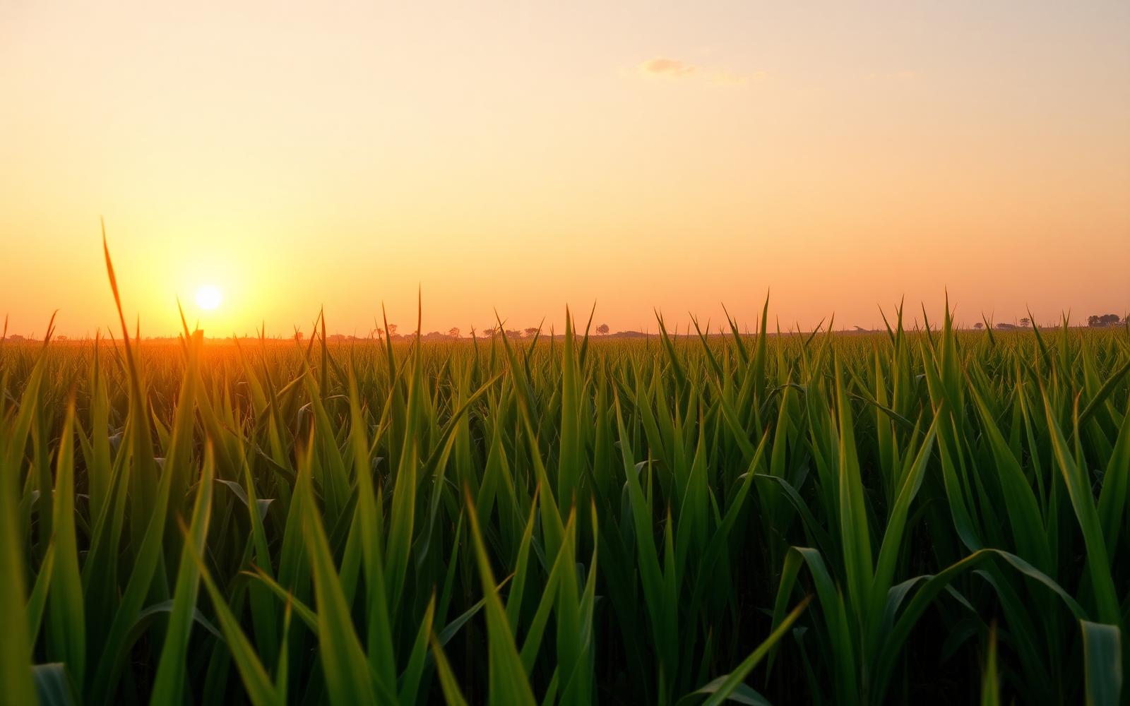 Sugarcane field glowing at golden-hour sunset